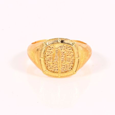 Gold Plated Brass Trishul Carved Finger Ring for Men Handmade Jewelry